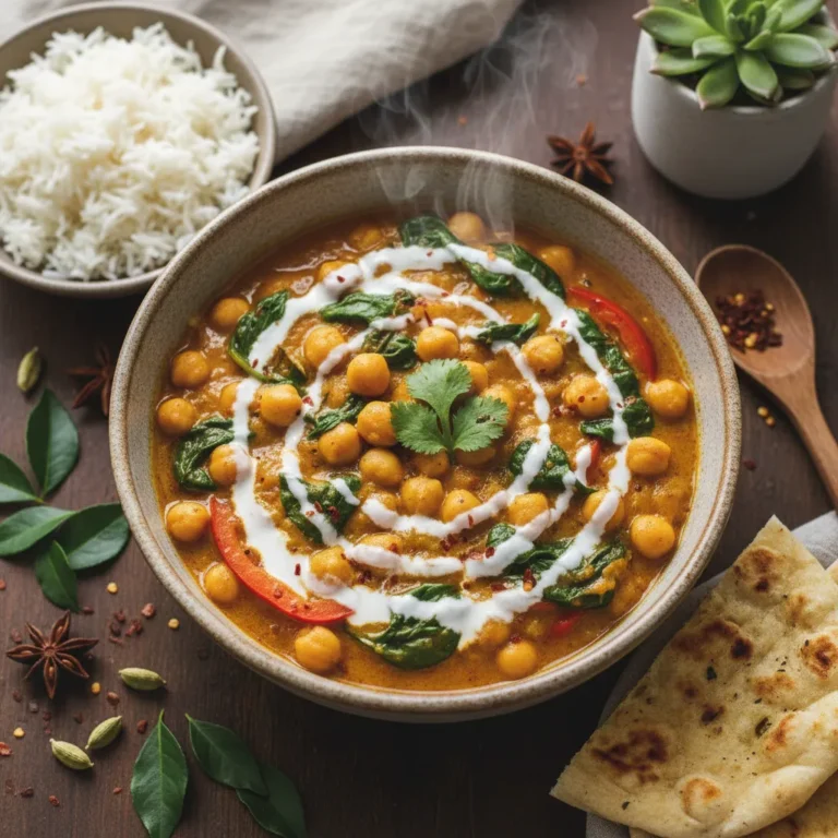 Curry de Grão-de-Bico e Espinafre ao Leite de Coco